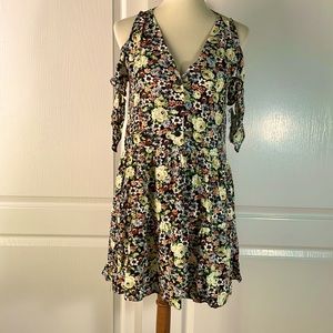 Zara denim cold shoulder floral print dress size xs new with tags